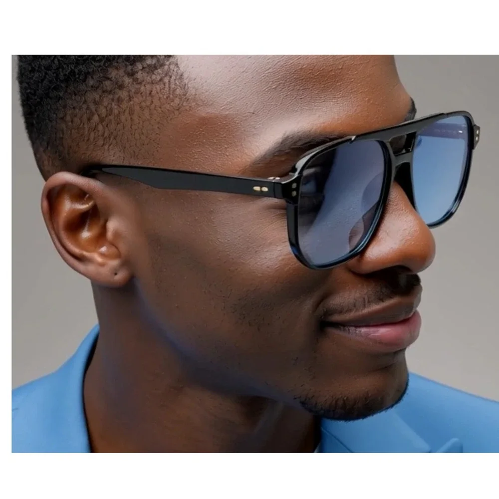 Men‎ Sunglasses Blue Lens Pilot Style Retro Rectangular Outfit Trendy Model 2026